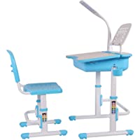 Leomark Smart Escritorio con Silla Regulable para Niños- con Cajón y Lámpara Led- Altura Regulable- Color Azul